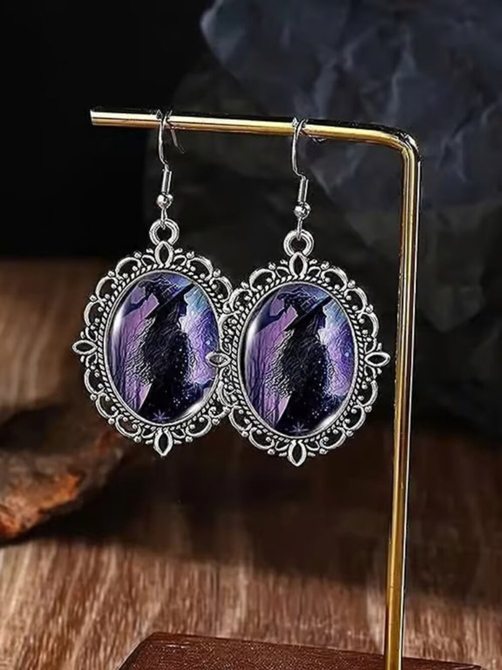 Silver HALLOWEEN WITCH Dangle Earrings - Picture 2 of 3